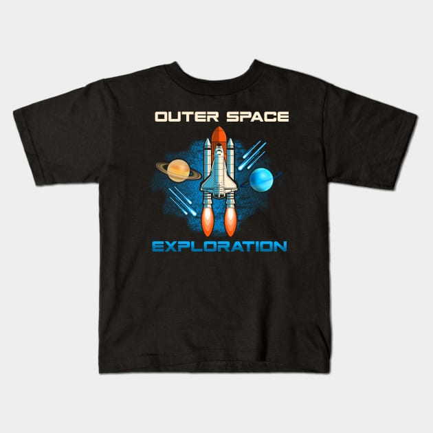 Outer Space Exploration Rocket Astronaut Kids T-Shirt by theperfectpresents